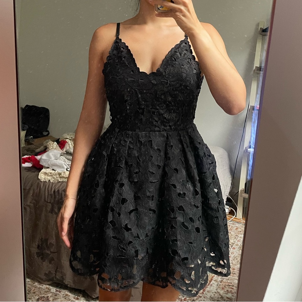 Black Laser Cut Mini Dress (M)